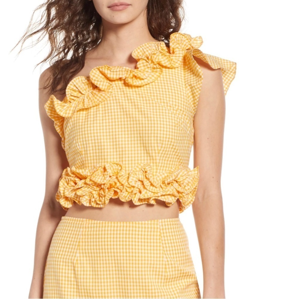 NWT Lovers+Friends Ballard Crop Top Ruffles Yellow Gingham , XL